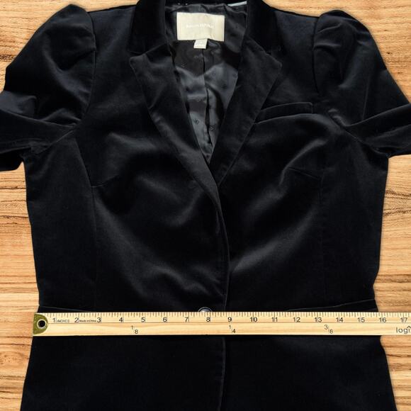 Banana Republic Black Velvet Puff Shoulder Tailored Blazer Jacket Size 10 - Picture 7 of 11